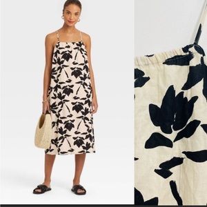 A New Day Black Floral Linen Dress